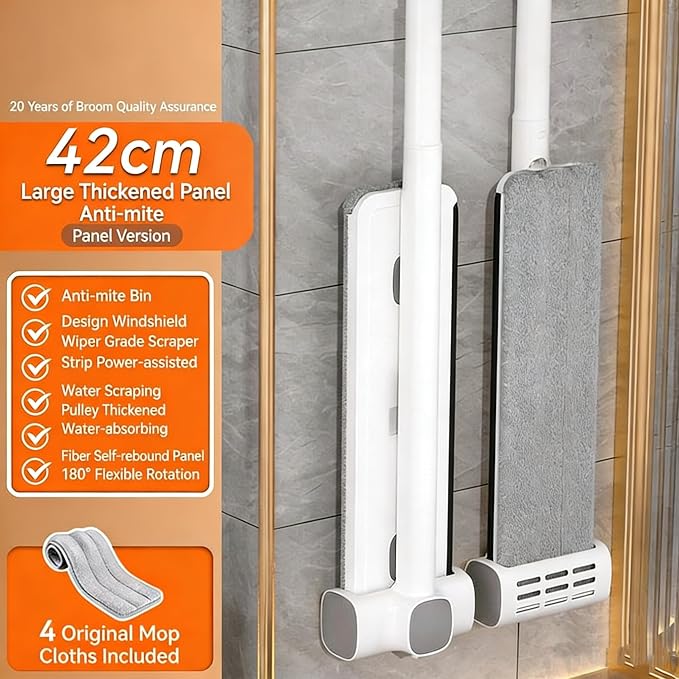 Hands Free Microfiber Mop with 4 Washable Pads | 61" Stainless Steel Handle, Efficient Flat Mop, For All Hard Floors