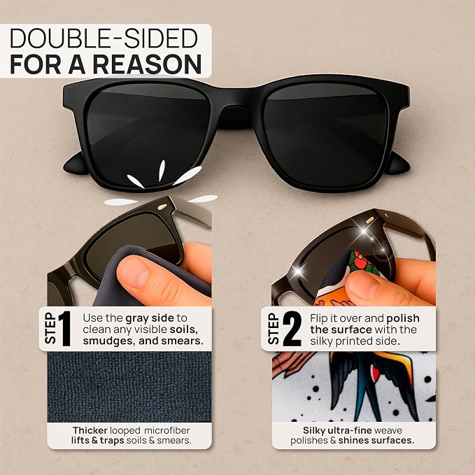 Microfiber Wholesale Quick Cloth Glasses Cleaning Cloths 8x8 Tattoo 1-Pack | with Case | Double-Sided Lens Cleaner for Eyeglasses, Camera, Screens & Glass | Reusable Microfiber Glass Polishing Cloths