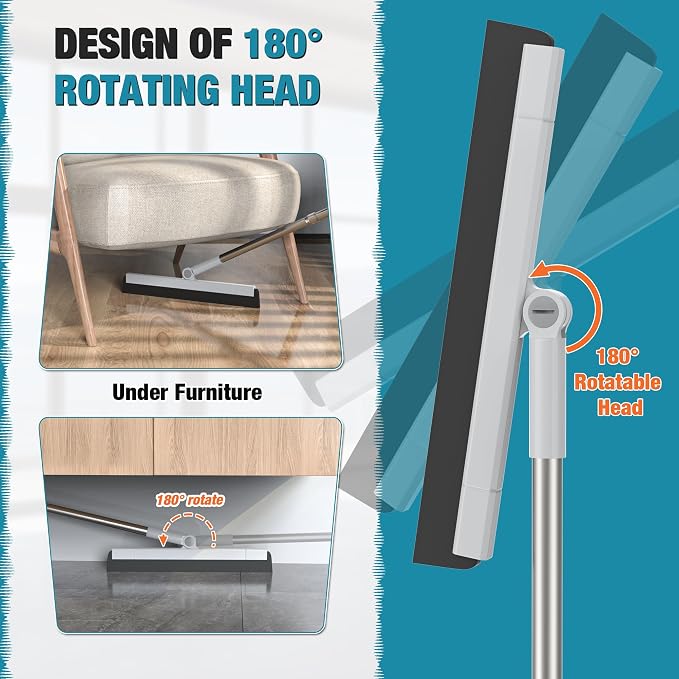 KOLLIEE Floor Squeegee 59" Adjustable Long Handle Professional with Hook Water Squeegee Foam Blade for Concrete Floor Tile Pet Hair Floor Wiper Grey
