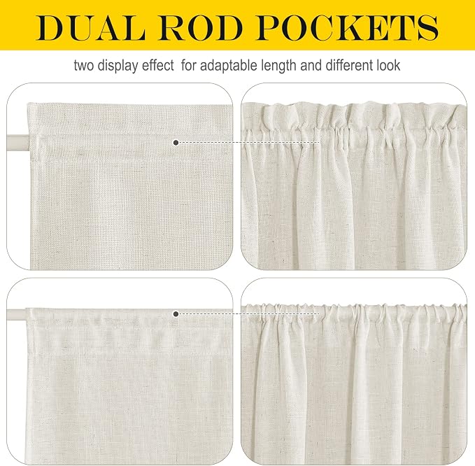 NICETOWN Linen Small Window Curtains for Classroom Kitchen Cafe | Basement Door Window Curtain for Privacy, Light Filtering, Rod Pocket with Tieback, 1 Panel, W26 x L50 inches Long, Linen