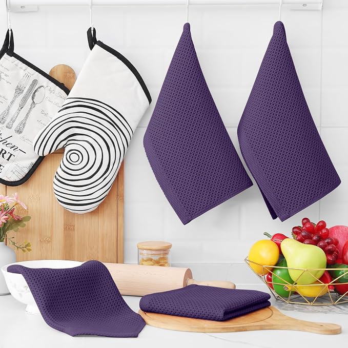 Homaxy 100% Cotton Waffle Weave Kitchen Dish Cloths 6-Pack, Eggplant | 12 x 12 Inches, Ultra Soft Absorbent Dish Towels, Quick Drying Dish Rags with Hanging Loop