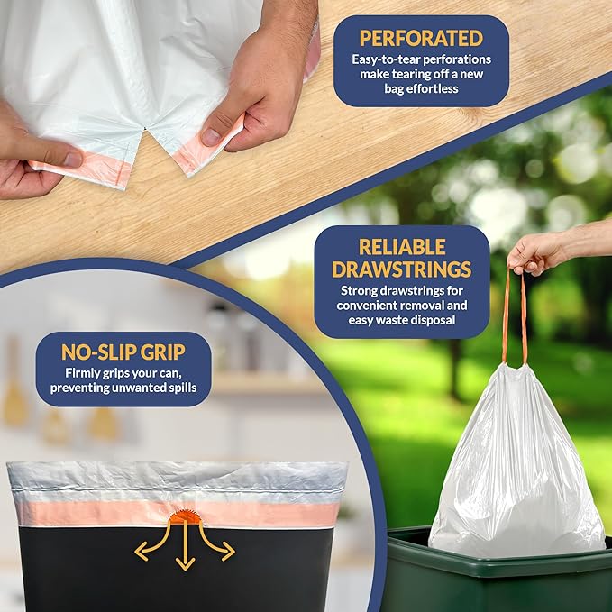Reli. 18 Gallon Compactor Bags for Kitchen | 60 Pack, Heavy Duty Trash Bags | Leak-proof, Tear-Resistant | Fits Kitchen Aid Whirlpool GE, No-slip drawstring, 24 x 24", White
