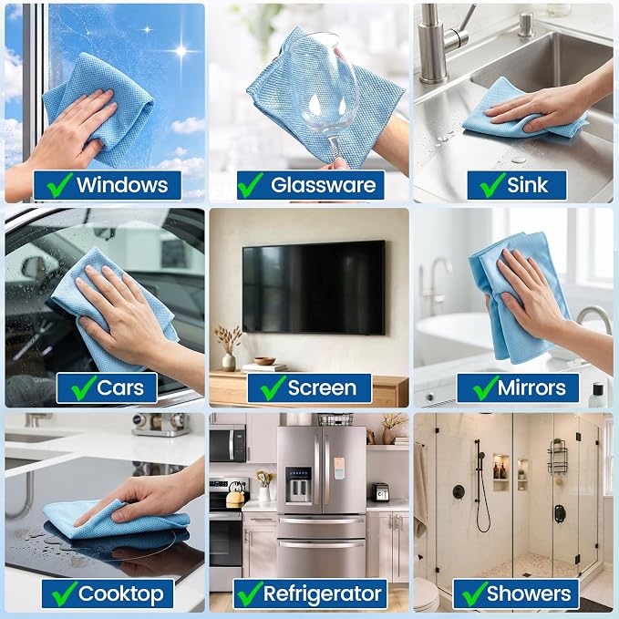 Niveaya Microfiber Glass Cleaning Cloth, Reusable Fish Scale Cloth 8 Pack | Streak Free Lint Free Cleaning Towels, Quick Drying Polishing Cloth for Window, Kitchen, Shower, Stainless Steel, Auto