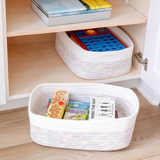 Woven Rope Baskets for Organizing, 3 Pack, 15.5 x 11 x 5.5" Storage Bins | Storage baskets and organizer bins for shelves, pantry, closet storage, toy organizer, bathroom storage, nursery, towels