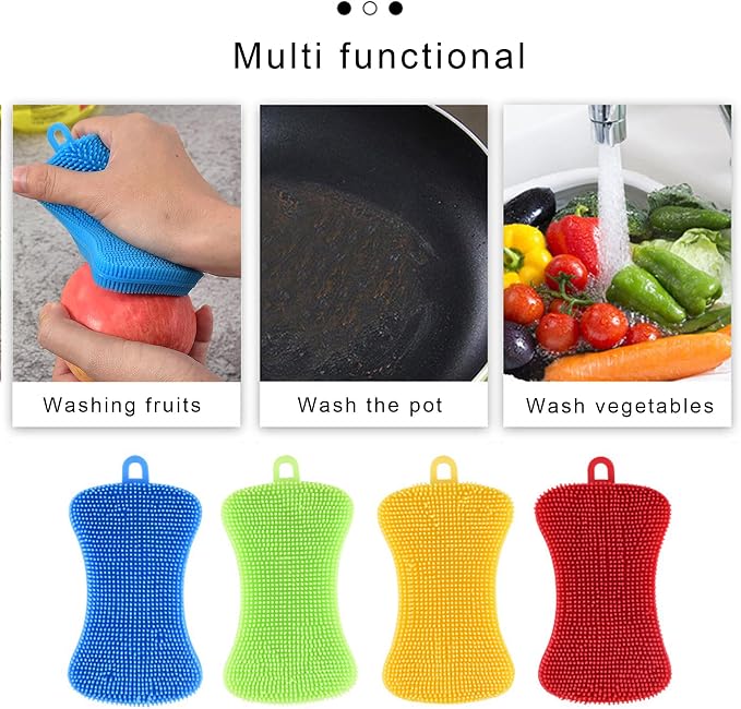 2Packs Silicone Dish Scrubber Sponges, Multi-Purpose Cleaning Brushes,Double Sided Cleaning Brush