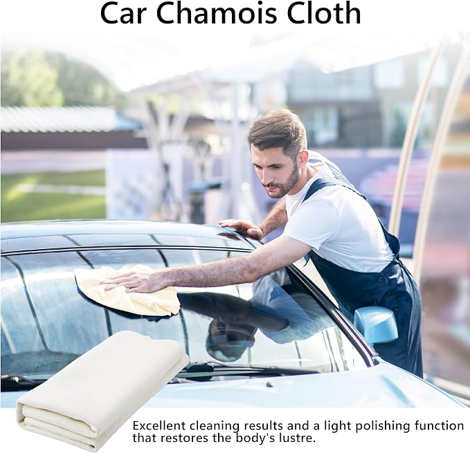 Chamois Towel for Car, Shammy Cloth for Car Drying 20'' x 28'' (3.7 sq ft) | Absorber Towel for Car Chamois Cloth, Real Leather Reusable Washing Shammy for Car Drying, Window Glass Cleaning, Home