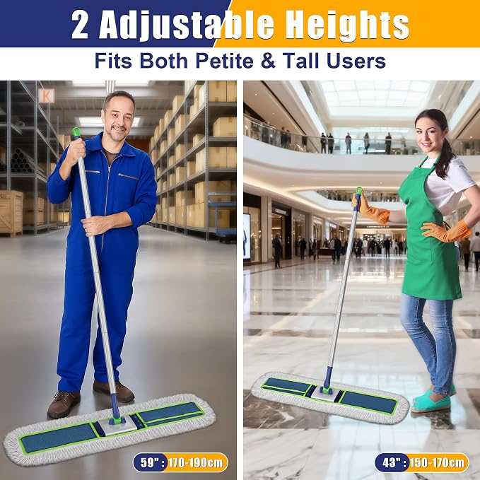 41" Large Commercial Dust Mop Push Broom for Janitor Dry Sweeping | Industrial Grade, 2 Heavy Duty Lint Free Pads, 43-57" Handle, 360° Swivel, Extra Wide for Garage Warehouse Gym Shop
