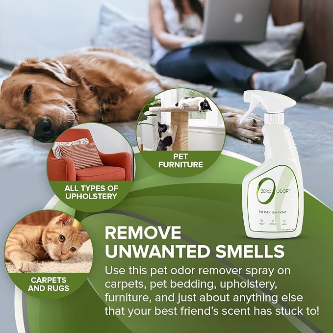 Zero Odor Pet Odor Eliminator, Air and Surface Odor Remover for Carpet, Furniture, and Pet Beds, Trigger Spray, 16 fl oz (Pack of 2)
