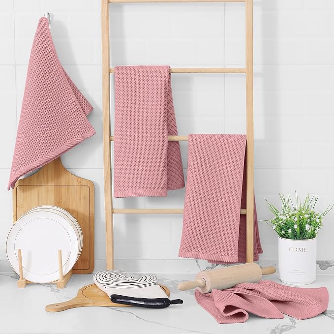 Homaxy 100% Cotton Waffle Weave Kitchen Dish Towels 8-Pack, Dried Rose | 13 x 28 Inches, Ultra Soft Absorbent Dish Towels, Quick Drying Cleaning Towels