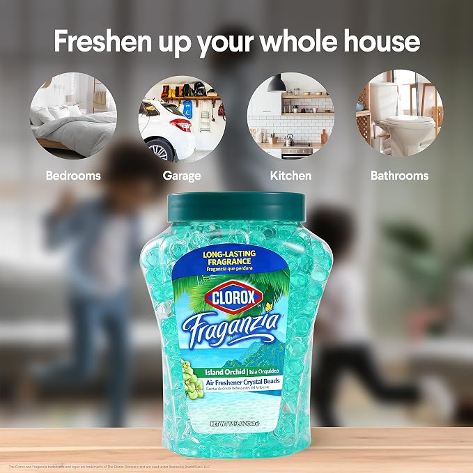 Clorox Fraganzia Aircare Beads Twin Pack Two 12oz - Island Orchid | Long-Lasting Air Freshener Beads | Gel Beads Air Freshener in Island Orchard Scent for Home, Bathroom, or Car (Pack of 2)