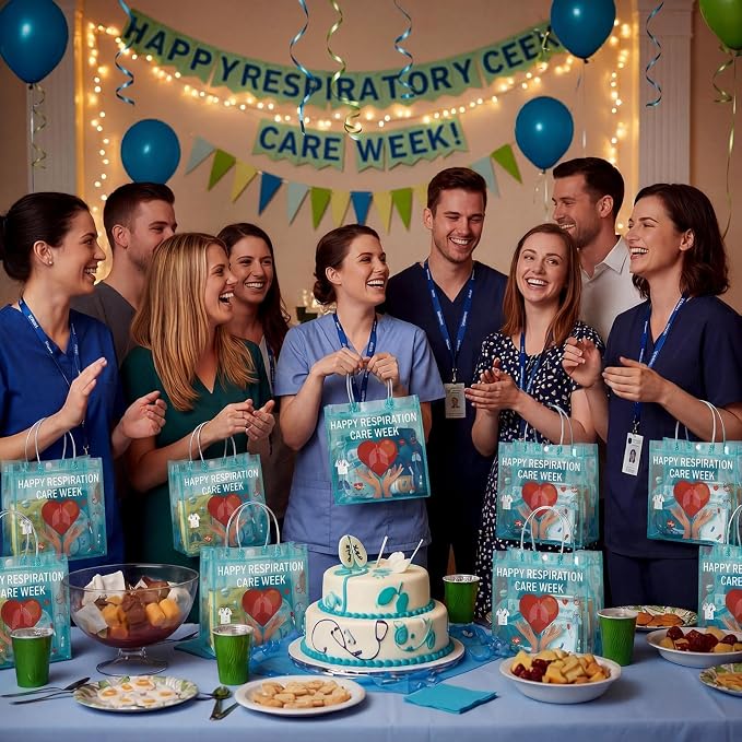 FunooFuno 20 Pcs Respiratory Care Week Appreciation Gift Bags with Handles Respiratory Therapist Clear PVC Bags RT Appreciation Reusable Plastic Gifts for Social Worker Volunteer Doctor Nurse Coworker
