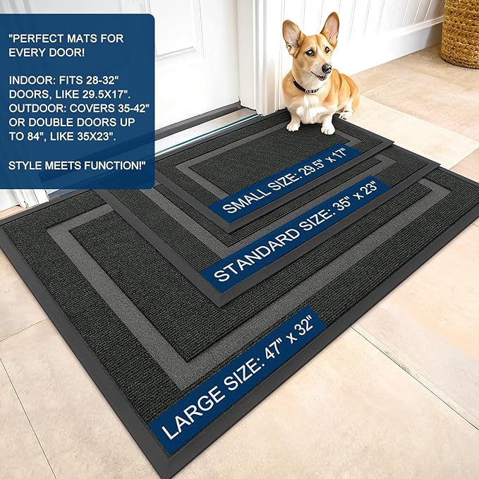 OLANLY Front Door Mat Outside 59x30, All-Season Heavy-Duty Rubber Doormat | Black, Absorbent, Stain and Fade Resistant, Waterproof Non-Slip Backing, Low-Profile Indoor Outdoor Floor Mat for Entryway