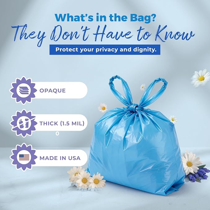 Heaven Scent Hygiene Bags 1.5MIL ULTRA-THICK Discreet Waste Disposal | Made in the USA | Mild Baby Powder Scented Trash Bags for Adult Briefs & Feminine Products - Large, 35 Bags