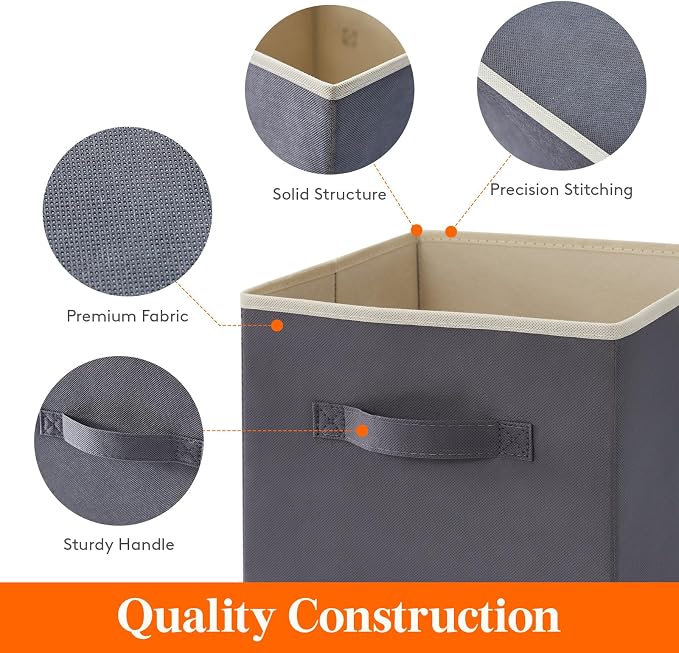 Lifewit Storage Cubes, 11 Inch Organizer Bins, 18L Gray&Black, 12 Packs | Foldable Decorative Fabric Storage Baskets for Organizing Home Organizers with Handles for Shelves, Closet