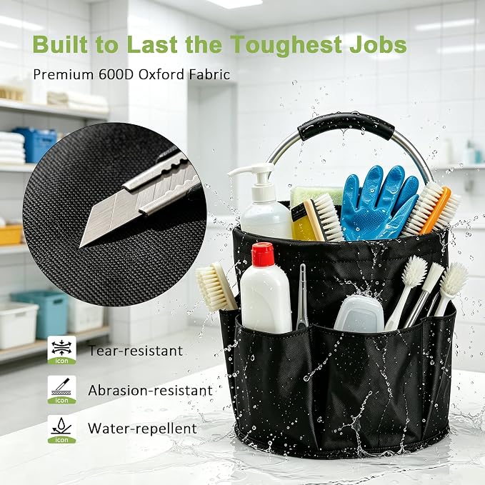 Cleaning Caddy with Handle 17L Cleaning Supplies Organizer Foldable Storage Basket Portable Cleaning Supply Caddy Bucket Bag 600D Oxford Fabric Household Carrier for Housekeeping Garden Bath