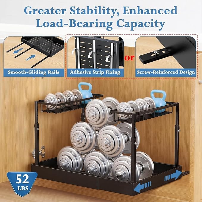 Under Sink Organizer, 2-Tier Slide Out kitchen Storage Metal Shelf, Black | 16.7″ To 29.1″ Pull Out Kitchen Storage Cabinet Organizer, Or Bathroom Laundry Kitchen Storage, Multi-Use Bathroom Storage