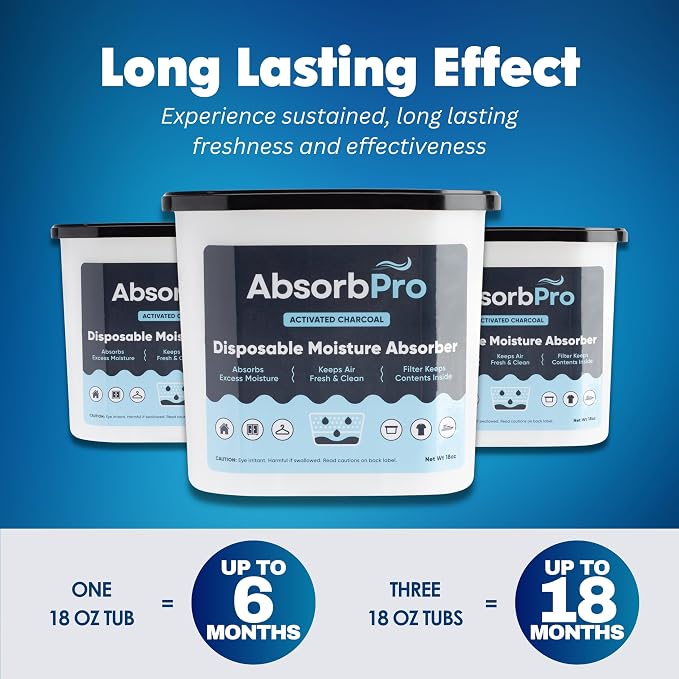 Absorb Pro Charcoal Moisture Absorber Tub 18 oz, 3-Pack