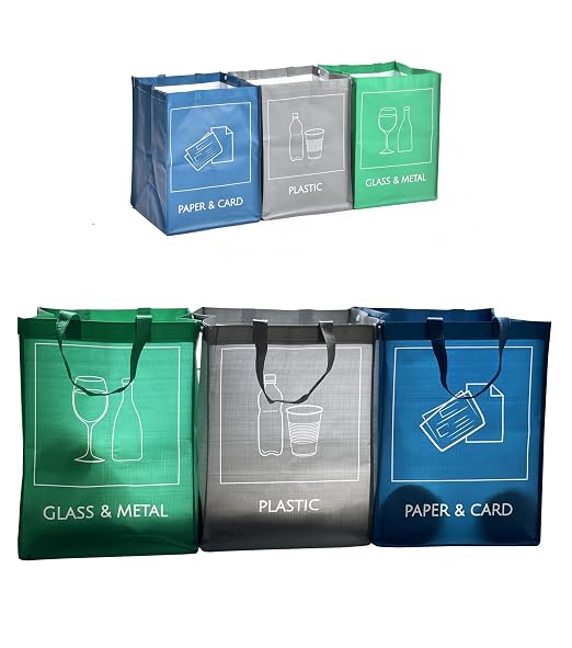 Reusable Recycling Bin Bags, 3-Pack Indoor and Outdoor Separate Waste Sorting Organizer Compartment Container, Waterproof Recycle Bins for Kitchen Home Office
