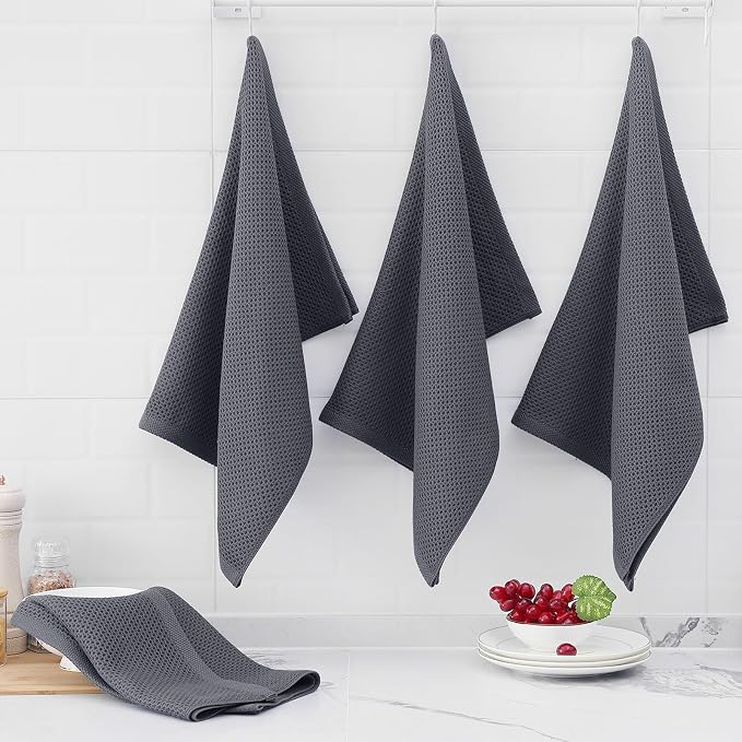 Homaxy 100% Cotton Oversized Waffle Weave Kitchen Towels 8-Pack, Dark Grey | 20 x 28 Inches, Ultra Soft Absorbent Dish Towels, Quick Drying Large Cleaning Towels
