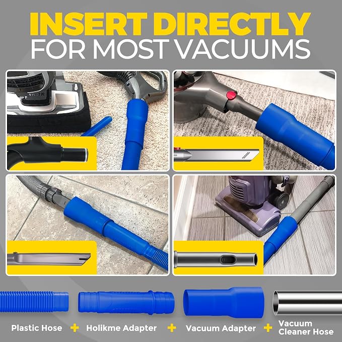 Holikme Dryer Vent Cleaner Kit 2Pack - Lint Vacuum Attachment & Brush | Deep Blue Dryer Vent Vacuum Hose Attachment & Brush Reach Deep Traps - Remove Hidden Lint, Speed Drying & Reduce Fire Risk