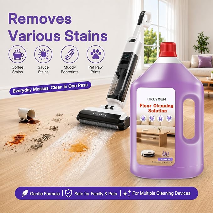 82 FL OZ Lavender Scent Floor Cleaning Solution Compatible with Roborock | Rich, Long-lasting Fragrance, 2.4 L Floor Cleaner for All Robot Vacuums with Mopping & Cordless Wet/Dry Vacuum Mop Cleaner