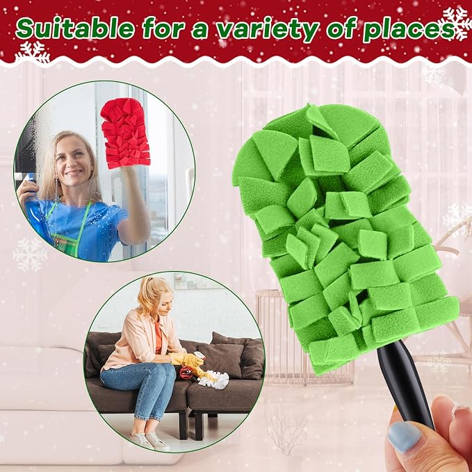 Zubebe 12 Pcs Reusable Duster Refills Fleece,Red,White,Green | Soft Polyester Fiber Flat Duster Refill Multi Surface Washable Cleaning Pad Tools for Home, Blinds, Car, Pet, Furniture, Fans