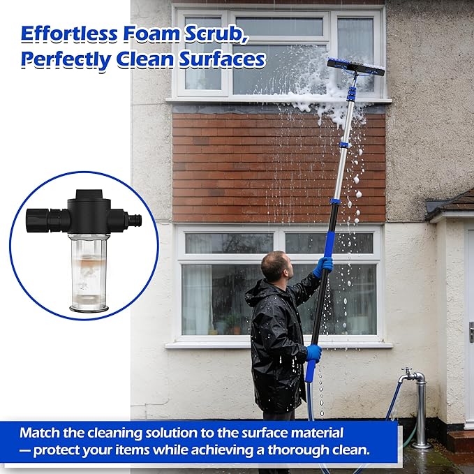 25 FT Reach Solar Panel Cleaning Brush Kit with Telescopic Pole | Water‑Fed Brush With 5‑20FT Dual Flip‑Screw Lock Pole, Soap Dispenser & Soft Bristles for Snow Removal, Boats, Windows, Rvs