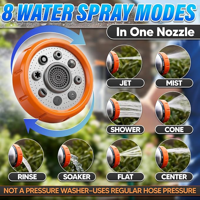 Car Wash Sprayer and Nozzle with Soap Dispenser, 3.5 oz Foam Tank (Orange) | Hose Attachment for Car, Truck, and Dog Washing, Foam Control Dial, 8 Spray Patterns, Fits 3/4 In Hose, ABS Body, 2 O-Rings