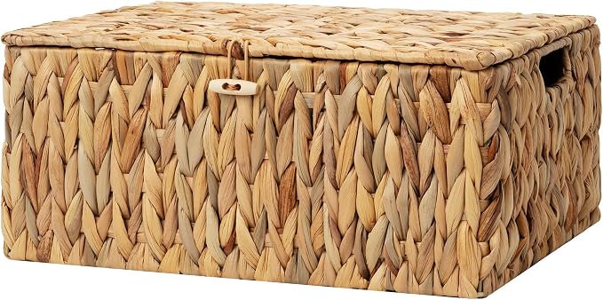 StorageWorks Wicker Basket with Lid, Storage Baskets with Lids, Hyacinth | Woven Baskets with Lids for Shelves, Wicker Storage Baskets with Lids, Lidded Baskets for Organizing, Extra Large, 1 Pack