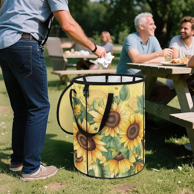 Sunflower 24 Gallon Camping Trash Can Collapsible Outdoor Garbage Can Compact Easy to Store Recycling Bin for Camping RV Travel Waterproof Storage Bags for Clothes