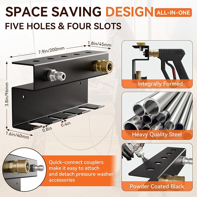 Foam Cannon Wall Mount and Pressure Washer Gun Holder Organizer | Foam Cannon Wall Mount: Stores a foam cannon and pressure washer gun off the floor for organized, easy-access storage.