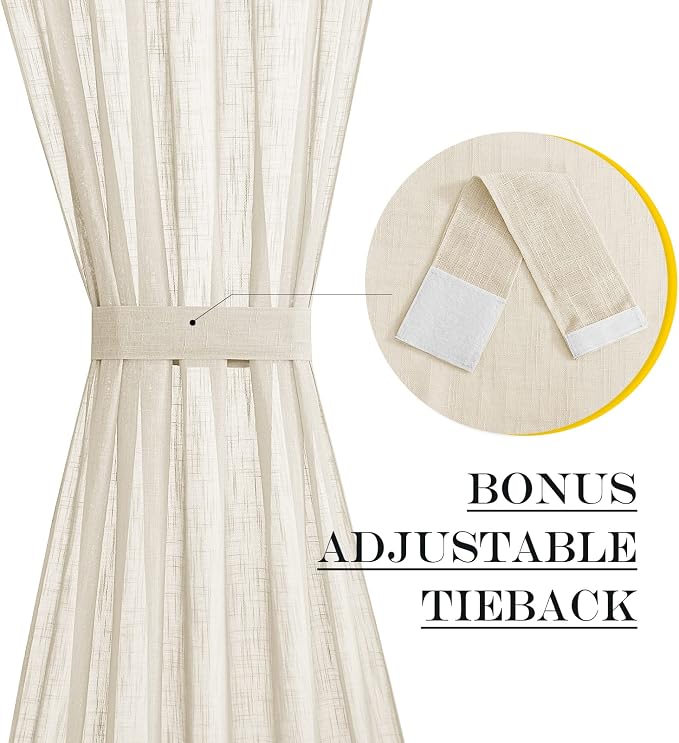 NICETOWN Beige Semi Sheer French Door Sidelight Curtains 80 Inches Long | Elegant Light Flitering Front Door Shade for Bedroom Privacy Back Covering with Tieback, 1 Panel, 36 inches Wide