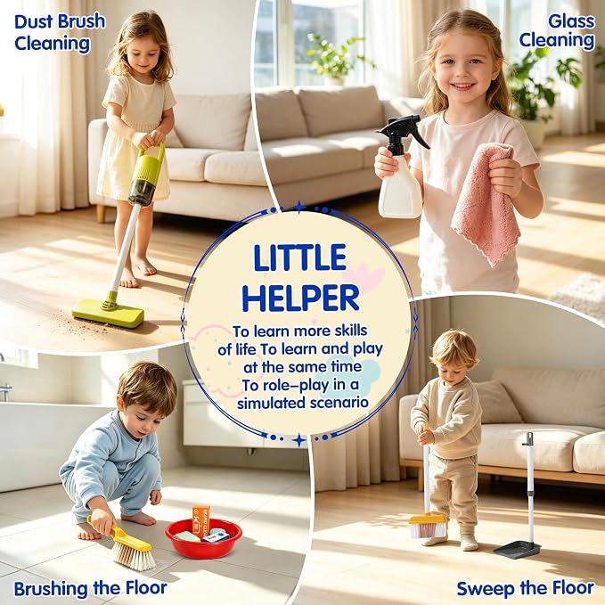 Toddler Cleaning Toy Set,New 29 - with Vacuum Cleaner,Broom & Mop,Ages 3-5 | Piece Detachable Kids Cleaning Set for Kids - for Pretend Play Educational Cleaning Carts Boy and Girls 3-5 Years Old （Blue）