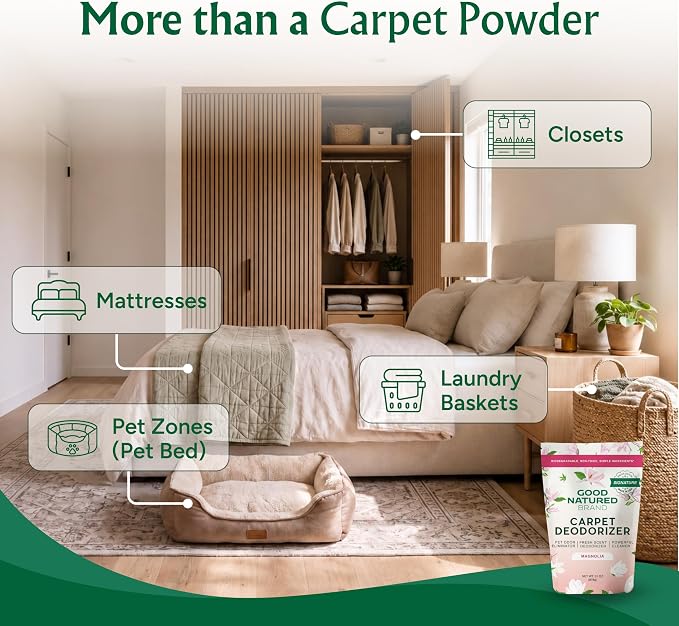 Good Natured Brand | Carpet Freshener & Deodorizer Powder | 31 oz Pet Odor Eliminator for Strong Odor & Pet Urine | Fresh Natural Magnolia Scent | Safe for Homes with Pets