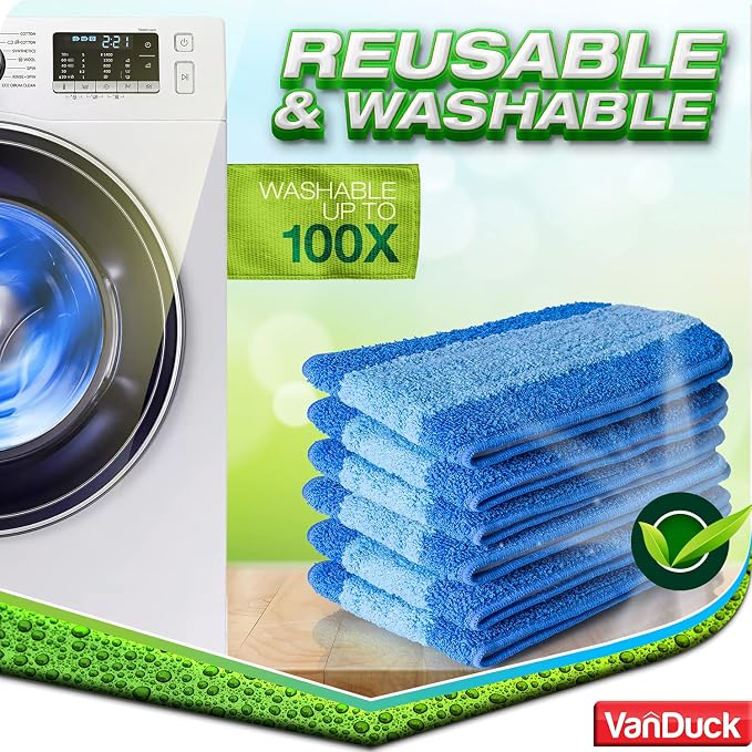 VanDuck Microfiber Cleaning Pads Compatible with Bona Mops 18 Inch (6-Pack) | Hardwood floor cleaning pads, mop replacement pads, washable reusable refills
