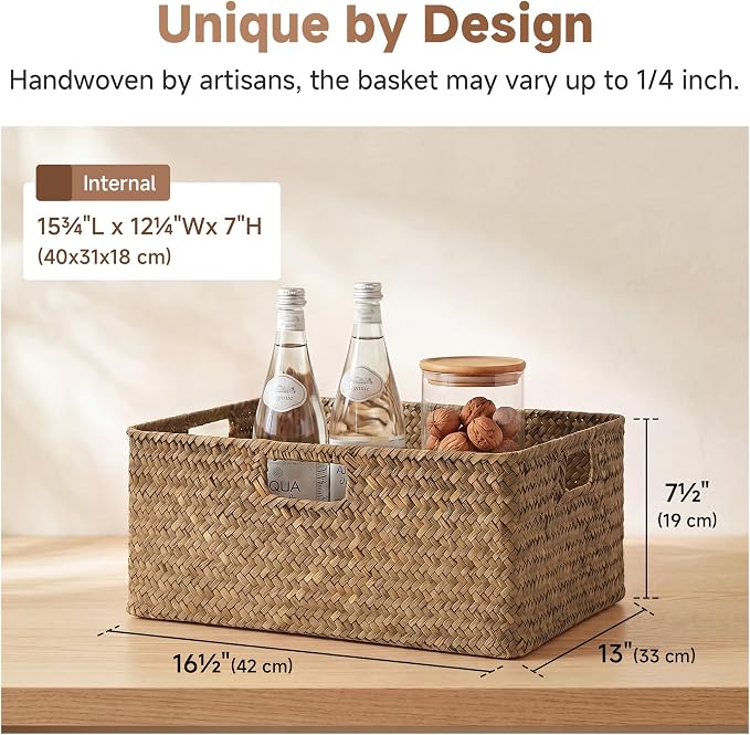 StorageWorks Extra Large Wicker Baskets for Organizing, Seagrass Baskets | Seagrass Baskets, Wicker Baskets for Storage, Wicker Storage Baskets for Shelves, Woven Baskets for Storage, Rectangle Basket