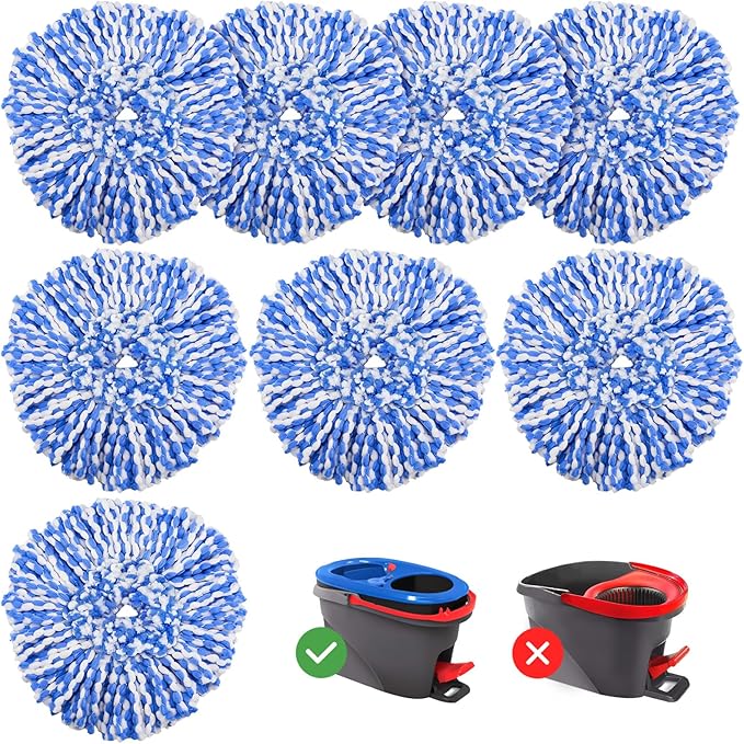 RinseClean Spin Mop Replacement Head for O Ceda RinseClean 2 Tank System | Spin Mop Refills Microfiber Mop Refills for Floor Cleaning, 8 Pack
