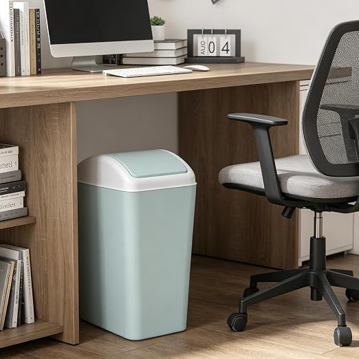 4.5 Gallon Plastic Trash Can with Lid, Swing Top Garbage Bin, Blue | Small Slim Swing Lid Trash Bin