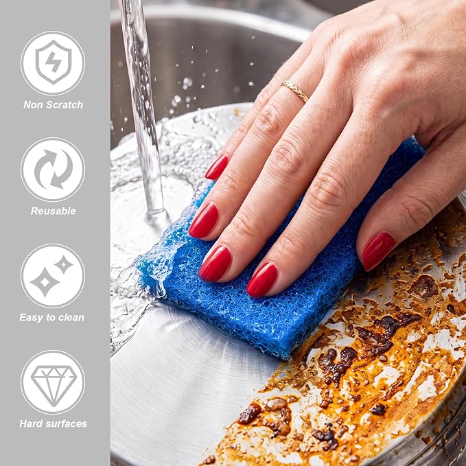 Eccliy 40 Pcs Non Scratch Scrubbing Pad Reusable Kitchen Dish Scrubber Scouring Sponge Pads Multi Purpose for Kitchen Household Cleaning Supplies, 10 x 4 Inch (Blue)