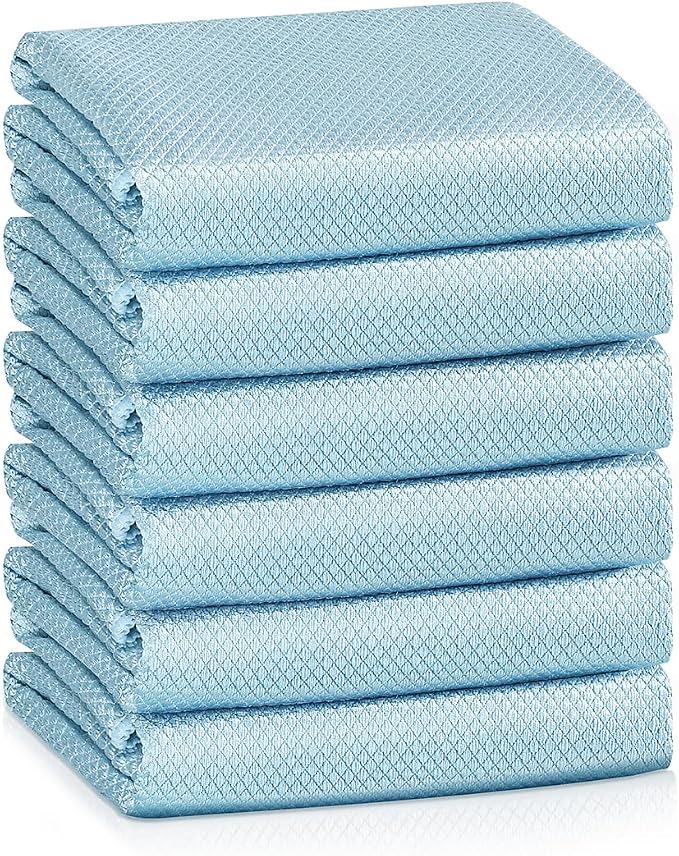 Streak Free Miracle Cleaning Cloths Easy Clean Nanoscale,Fish Scale Microfiber Window Mirror Glass Car Stainless Steel Cleaning,Lint Free Dish cloth Wine Glass Polishing Towel,Reusable,Pack 6,Blue