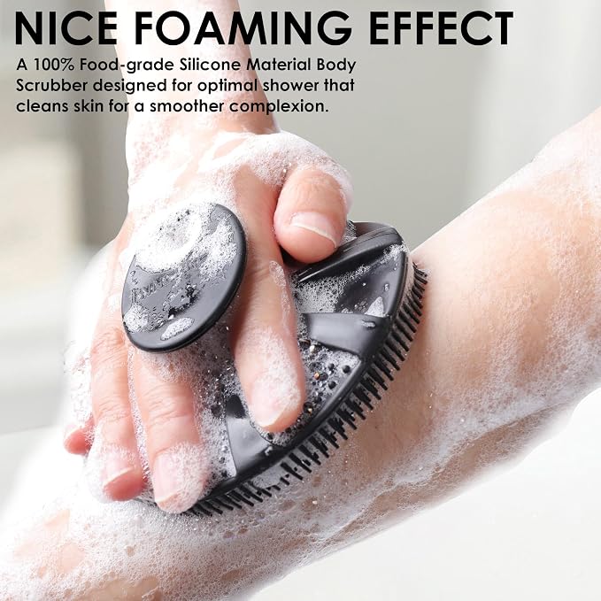 INNERNEED Food-Grade Soft Silicone Body Scrubber Shower Brush, Pack of 3 | Handheld Cleansing Skin Brush, Gentle Exfoliating and Lather Well, Hygienic Bath Scrub for Women, Men