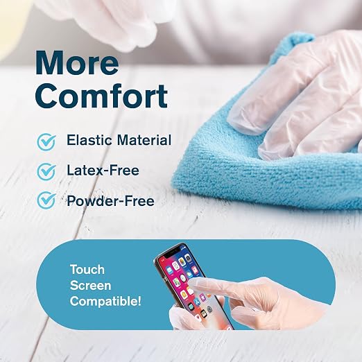 Ridex Disposable Gloves, Latex-Free Clear Vinyl, X-Large, 1000-Count, All-Purpose, Ambidextrous, Powder-Free, Transparent, Hypoallergenic, Resilient, Food Handling, Commercial Kitchen