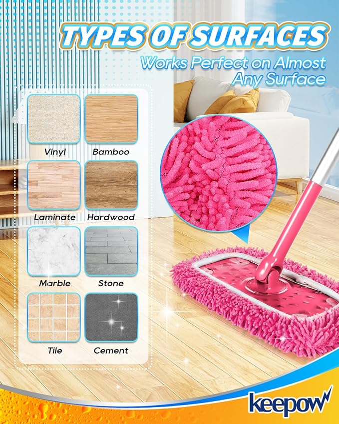 Reusable Microfiber Mop Pads Compatible with Swiffer Pink Sweeper | 2 Pack Pink Dry Sweeping Cloths & Wet Mopping Cloths - Washable Wet Pads Refill for Mopping Floors (Mop is not Included)