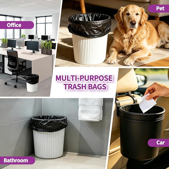 100 Count Small Drawstring Trash Bags, 8 Gallon (30L) Pre-separated Garbage Bags, Extra Thick Leak-proof Mini Wastebasket Liners for Bathroom, Office, Bedroom (Black)