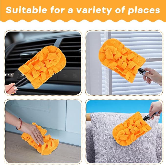 Zubebe 6 Pcs Reusable Duster Refills Fleece,Orange | Soft Polyester Fiber Flat Duster Refill Multi Surface Washable Cleaning Pad Tools for Home, Blinds, Car, Pet, Furniture, Fans