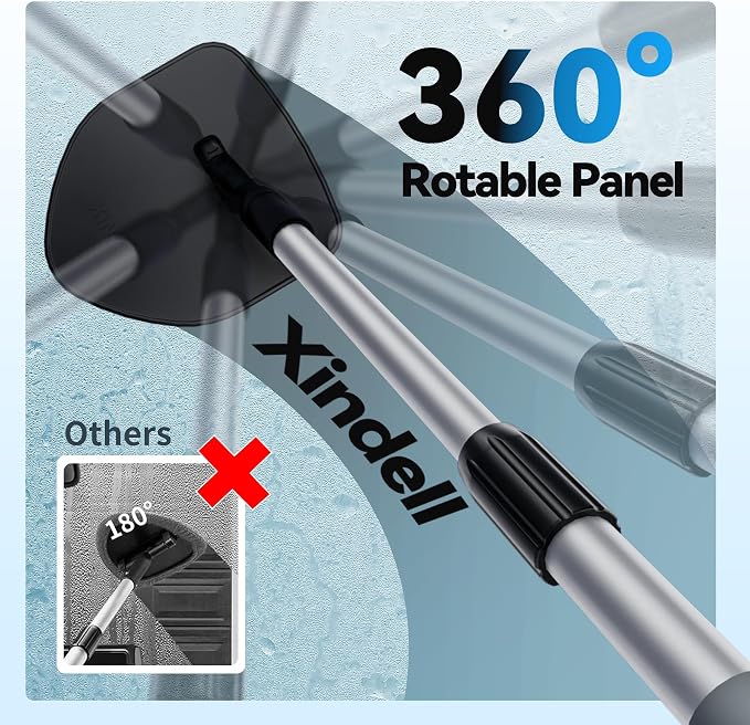 XINDELL Interior Windshield Cleaner Tool, Car Window Cleaning Kit with 5 Reusable Microfiber Pads, Extendable Handle & 360° Rotating Head, Streak-Free Auto Glass Wiper for Truck SUV RV