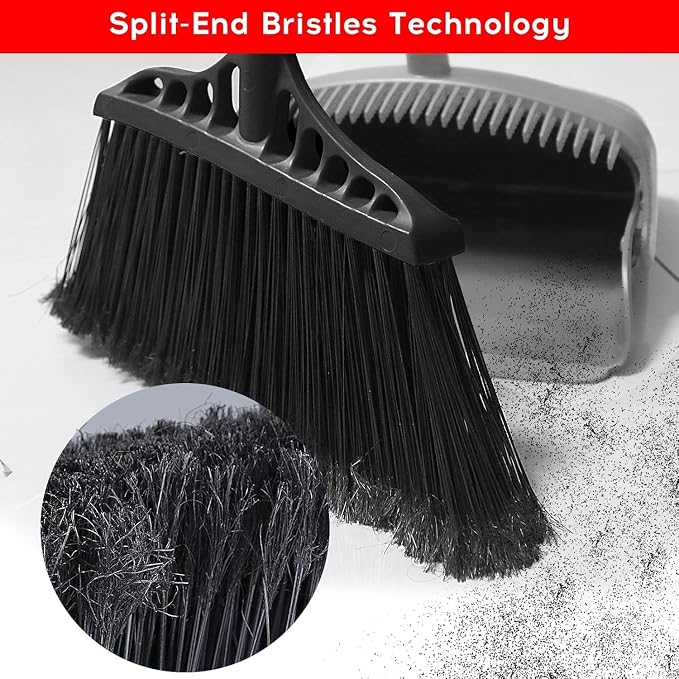 Tiumso Heavy Duty Broom Commercial Indoor/Outdoor Broom 55Inch | with Stiff Bristles for Garage, Patio, Kitchen, Sidewalk, Wood, Tile, Concrete, Home cleaning（black ）