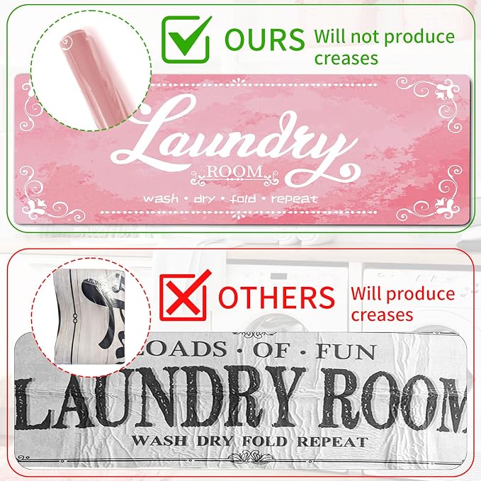 XLHOMO Laundry Room Rugs and Mats, 17.7"x45" Pink Laundry Room Rug Runner Non Slip, Washable Anti Fatigue Laundry Floor Mat for Mudroom, Kitchen, Washroom, Bathroom, Hallway, Entryway Carpet Decor