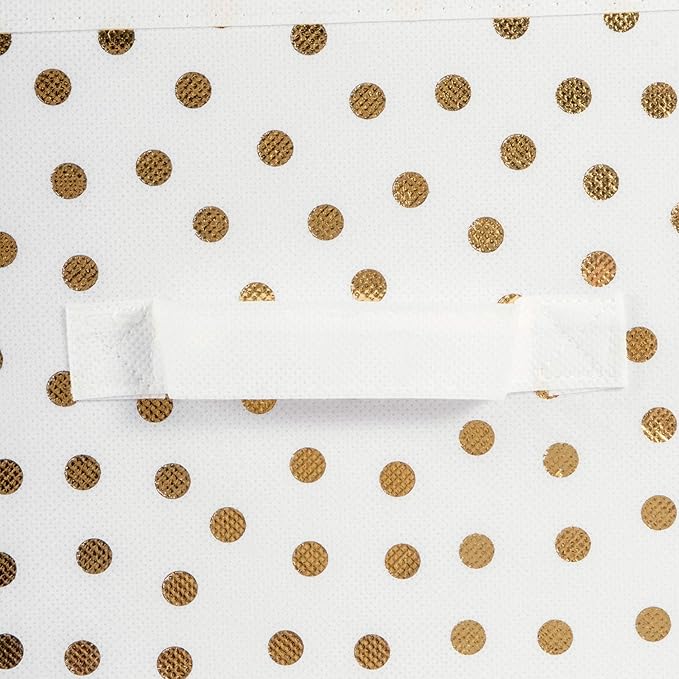 DII Woven Polyester Storage Bin, Polka Dot, White & Gold, Large Set of 2