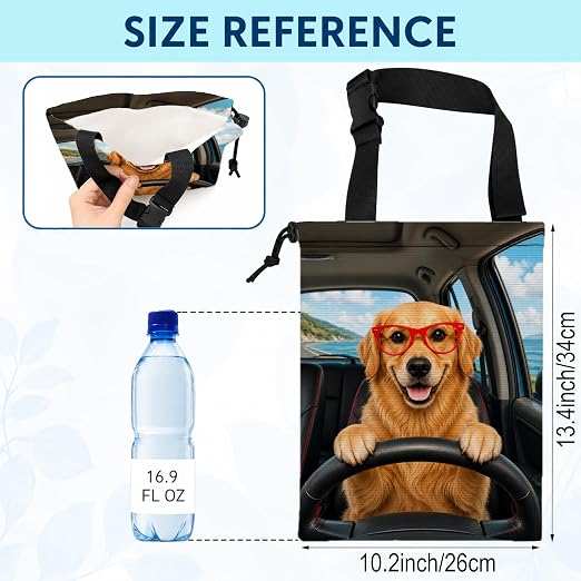 Funny Golden Retriever Car Trash Bag Hanging for Back Seat | Dog Canvas Drawstring Car Garbage Bag with Adjustable Buckle Vehicle Trash Can,Golden Retriever Lover Owner Gifts